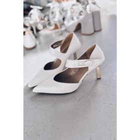 Resim Wasord Mat Deri Düğme Detaylı Stiletto Beyaz 