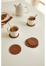 Resim Ocean Home Textile 6'lı Taba Renk Deri Bardak Altlığı Ø 10 cm 