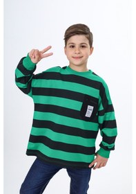Resim Toontoy Kids Toontoy Erkek Çocuk Çizgili Sweatshirt Yeşil 