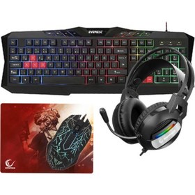 Resim Rampage KM-472 Crazytrend 4'lü Klavye Mouse Kulaklık Mousepad Set 