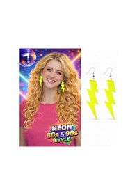 Resim 80 Ler 90&amp 39 Lar Retro Neon Sarı Şimşek Küpe 10 Cm - Elm-01-874153 