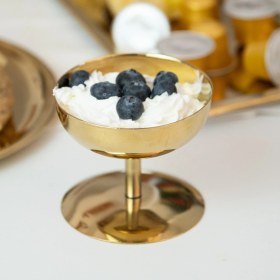 Resim Beige & Stone Gold Yüksek Ayaklı 8 Cm Dondurma Lokum Tatlı Kahvaltılık Sunum Kase 