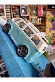 Resim OYUNCAKSAHİLİ 1962 Model Volkswagen Tarzı Minibüs Metal Tekne Taşır Sörf Römorklu 2li Diecast Model Oyuncak 