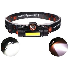 Resim Süper Parlak Cob Led 1200 Lümen Şarjlı Kafa Feneri. Kafa Lambası Siyah 