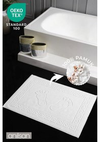 Resim Beyaz Greek Ayak Havlusu - 50x70 Cm, 245 Gr, %100 Pamuk, Spa Ve Otel Banyo Paspası, Günlük Kullanıma Uygun Beyaz 