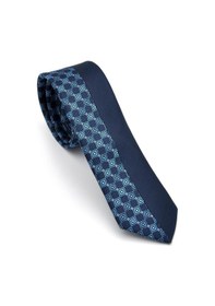 Resim Gaffy Mavi Ve Lacivert Pano Desenli Dokuma Kumaş Slim Fit Kravat // Kpk014 Desenli 