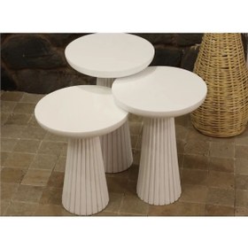 Resim Simillo Home&Living Wood Wooden Mat Beyaz 3’lü Set Mantar Yan Sehpa Fiskos Çiçeklik Decorative 