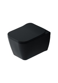 Resim İdevit Halley Mat Siyah Asma Klozet + Ultra İnce Mat Siyah Kapak 