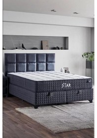 Resim Star Yatak Seti 140x190 Cm Çift Kişilik Yaylı Sert Ortopedik Yatak Antrasit Lüks Baza Başlık Takımı 140 X 190 