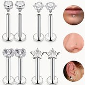 Resim 8 Paslanmaz Çelik Dudak Çivisi Şeffaf Zirkonya ile - Temel Geometri Piercing Seti, Kıkırdak, Spiral, Kabuk, Dudak, Burun için Uygun - Kaplamasız Sentetik Zirkonya Takı, Erkek ve Kadınlar için Günlük Kullanım için Uygun 