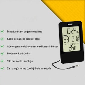 Resim Sevgift Dijital Sıcaklık ve Nem Göstergesi – Kablolu Dış Sıcaklık Sensörlü, Iç Dış Ortam Ölçer, Yüksek Hassasiyetli Termometre | Tfa 30.5048.01 