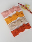 Resim swan butik Kız Çocuk Bebek Bandana Toka Seti 4'lü Ribana Turuncu, Koyu Pudra, Hardal Bej 