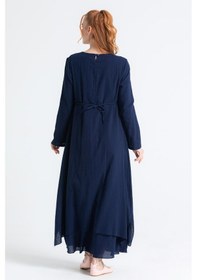 Resim Eliş Şile Bezi Uzun Kol Şile Bezi Nakışlı Antik Uzun Tesettür Otantik Elbise Lacivert Lcvt Lacivert 