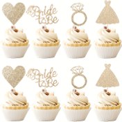 Resim 24 Adet Gelinlik Kupcake Süsleri - Düğün, Bekarlığa Veda Partisi ve Bekarlığa Veda Parti Kek Dekorasyonları için Simli Kalp, Yüzük & Elbise Tasarımları, Bekarlığa Veda Partisi Dekoru | Tematik Tatlı Dekoru | Simli Bitiş, Nedime Hediyeleri 