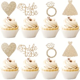 Resim 24 Adet Gelinlik Kupcake Süsleri - Düğün, Bekarlığa Veda Partisi ve Bekarlığa Veda Parti Kek Dekorasyonları için Simli Kalp, Yüzük & Elbise Tasarımları, Bekarlığa Veda Partisi Dekoru | Tematik Tatlı Dekoru | Simli Bitiş, Nedime Hediyeleri 