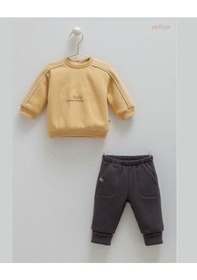 Resim Caramell Barbosa Erkek Bebek %100 Pamuk 3 İplik Şardonlu Sweat Cepli Pantolon Lüx Takım Yeni Sezon Sarı - Gri 