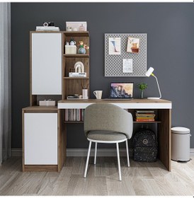 Resim Nora Bilgisayar Masası, Raflı Çalışma Masası , Çalışma Ofis Masası Sol Dolaplı, Bilgisayar Masası Atlantik Çam - Beyaz 