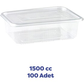 Resim TiriStore Kapaklı 1500 cc Düz Kapak Sızdırmaz Plastik Kap 100 Adet Şeffaf 