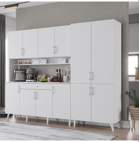 Resim Gale Kahve Köşesi Çok Amaçlı Dolap Kiler Mutfak Dolabı Beyaz 240cm Beyaz 