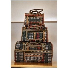 Resim Bilmar Otantik Valiz Bavul Seti, Etnik Yöresel Desen 3 Lü Set Acı Kahverengi 