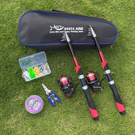 Resim Teleskopik Olta Kamışı ve Makara Seti - 2 Adet Oltacı, 2 Adet Misina, 100m Balıkçılık İpi, 1 Adet Malzeme Çantası, 1 Çok Amaçlı Pense ve 1 Kutu Avcakmaları ile Birlikte - Başlangıç Seviyesi, Seyahat, Doğa, Kamping Tatilinde Taze Su Balıkçılığı İçin Uygundur 