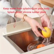 Resim Su Geçirmez Silikon Kauçuk Mutfak Lavabo Sıçrama Koruyucu - El Kullanmadan Bulaşık Yıkama, Meyve/Sebze Yıkama için Ergonomik Tasarım - Kolay Temizlenebilir Dayanıklı Tezgah Sıçrama Önleyici, Modern Mutfak Aleti, Pratik Malzeme 