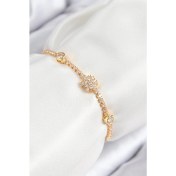 Resim Pirinç Zirkon Taşlı Kar Tanesi Model Gold Renk Asansörlü Kadın Bileklik 