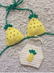 Resim BurDen Dekoratif Ürünler & Tasarım Anne Bebek, Ananas Bikini Üstü Croptop, El Yapımı,plaj Giyim, Trend Handmade 