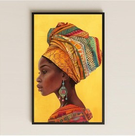 Resim Geleneksel Desenli Profil Afrika Kadını Şeffaf Pleksi Tablo 
