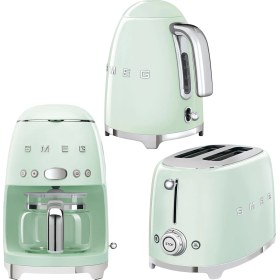 Resim Smeg 50's Style Pastel Yeşil Kettle - 1x2 Ekmek Kızartma Makinesi ve Filtre Kahve Makine Seti 