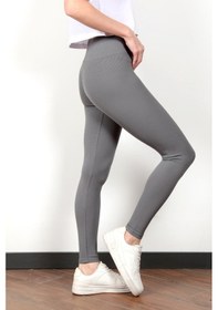 Resim Giysa Toparlayıcı Gri Kadın Kaşkorse Fitilli Spor Yoga Tayt - 4102 Koyu Gri 