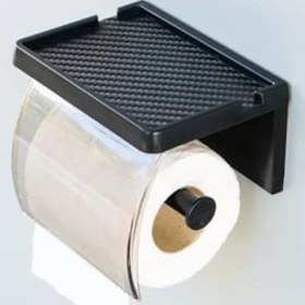 Resim Yapışkanlı Kapaklı Tuvalet Kağıdı Askısı, Plastik Organizer, Siyah 16.5 x 12.2 x 11.2 CM 