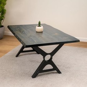 Resim Doğal Ağaç Masif Kütük Masa Yemek Masası (Metal Ayak) 75cm x 185cm 