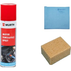 Resim Würth 3 Lü Set Hızlı Motor Temizleme Spreyi Mikrofiber Güderi Bez ve Oto Yıkama Süngeri 3'lü Set 