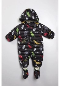 Resim Dinazor Çıkarılabilir Ayaklı Gizli Eldivenli Kapişon Kışlık Erkek Bebek Astronot Tulum Kozmonot Mont Siyah 