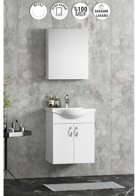 Resim Yıldız Asma 50 Cm Beyaz Mdf Seramik Lavabolu Banyo Dolabı Takımı Beyaz 