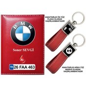 Resim Plakanıza Özel Bmw Logolu Kırmızı Ruhsat Kabı Ve Anahtarlık 