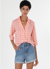 Resim Colin's Colins Regular Fit Shirt Neck Kareli Kadın Turuncu Uzun Kol Gömlek Cl1058824 Q1.v2 Ora Turuncu 