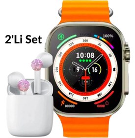 Resim Favors Watch 8 Akıllı Saat Turuncu T800 Ultra & Bluetooth Kulaklık İos Android Uyumlu İkili Fırsat Seti 