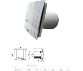 Resim Blauberg Quatro 125 Aspiratör Banyo Wc Tuvalet Havalandırma Fanları Dekoratif Ön Panel Tasarruflu Sessiz Agmair Agm Havalandırma 