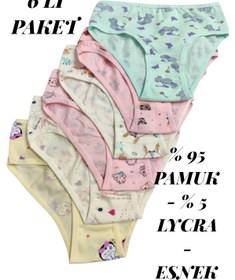 Resim ERDEM KIDS Kız Çocuk Baskılı Renkli Pamuk Esnek Likralı 6'lı Külot 