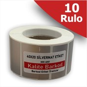 Resim Kalite Barkod 40x20 Silvermat Etiket | 10 Rulo Demirbaş Etiketi 