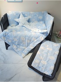 Resim özgürce 70x120 Bebek Uyku Seti, Cibiniksiz, Ay, Bulut, Yıldız Tasarımı 
