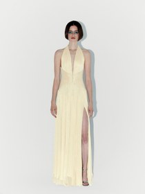 Resim Hand-Embellished Silk Tulle Gown In Butter Yellow - 34 
