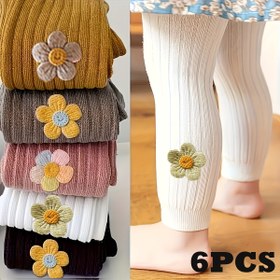 Resim 6 adet Kız Çiçek Yanı Gülümseme Taytı - Sevimli Çiçek Detayları ile Esnek Kırpılmış Pantolon, Yumuşak Polyester Karışımı, Tüm Mevsim Konforu, Sadece Elde Yıkama, Çeşitli Renk Seçenekleri, Gençler için Sevimli Tayt 