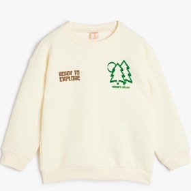 Resim Erkek Bebek Doğa Temalı Bisiklet Yaka Baskılı Şardonlu Sweatshirt 