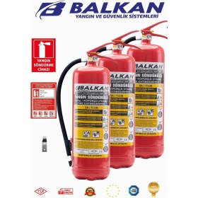 Resim BALKAN YANGIN VE GÜVENLİK SİSTEMLERİ 6 kg Ruhsata Uygun 4yıl Köpüklü Yangın Tüpü 3 Adet Set(Talimat-Levha-Askı) 