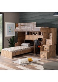 Resim Setaymobilya Ranza, Natural Ranza Karyola Çalışma Masası + 2 Comfort Yatak 