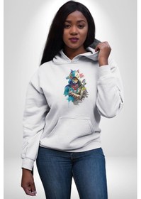 Resim Kedi Assassin's Creed Kadın Erkek Beyaz Kapüşonlu Sweatshirt Hoodie Beyaz 
