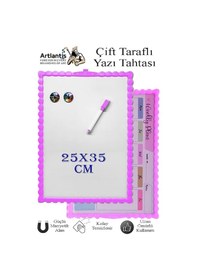 Resim Manyetik Çift Taraflı Yazı Tahtası Renkli 25x35 Cm 1 Adet Çocuklar İçin Silinebilir Mıknatıslı Yazı Tahtası Plastik Mor 